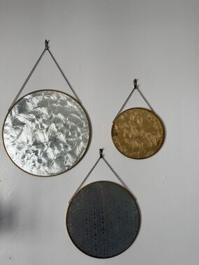 West Elm Metallic Round Wall Trio in Silver, Gold, and Blue-Gray